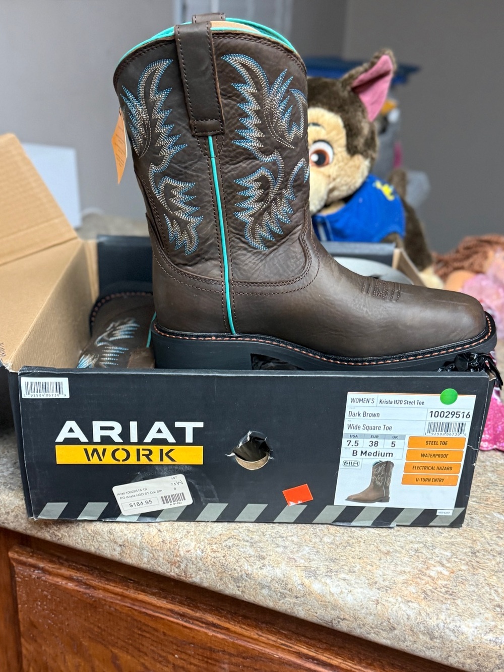 Ariat Women's Dark Brown Work Boots with Turquoise Accents